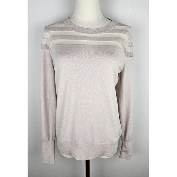 Carmen Marc Valvo Small Sweater Long Sleeve Beige Striped Top - Picture 1 of 9
